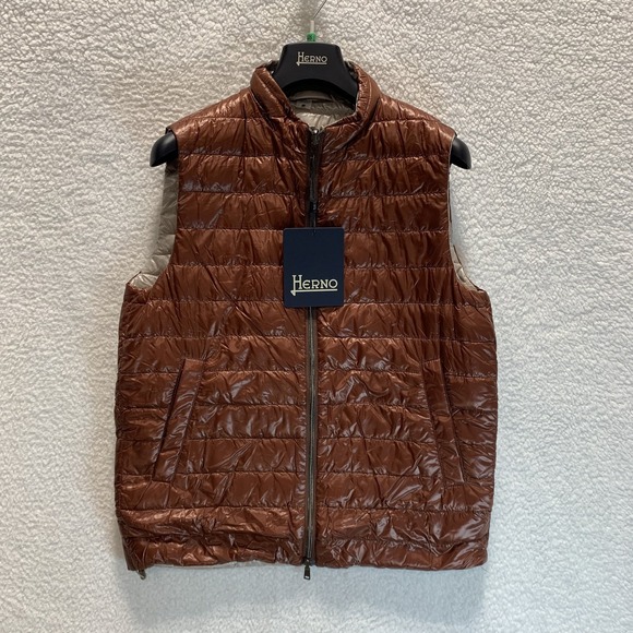 Herno Men's‎ Vest UltralightweightNylon Reversible Quilted Puffer 48 Copper